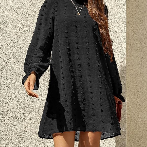 Women's Swiss Dot Long Sleeve Mini Dress Casual Flowy Chiffon for Women - Picture 2 of 6